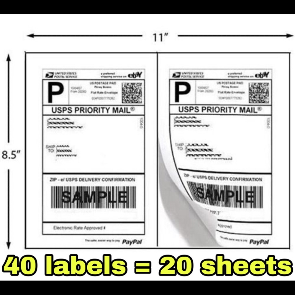 40 shipping labels 20 sheets square edges